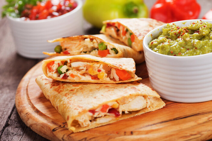 Quesadillas with chicken meat and vegetables